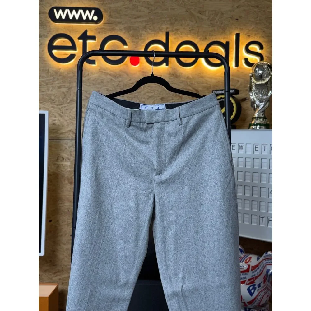 Off-White c/o Virgil Abloh Men’s Grey Tailored Dress Trousers – Wool Pants